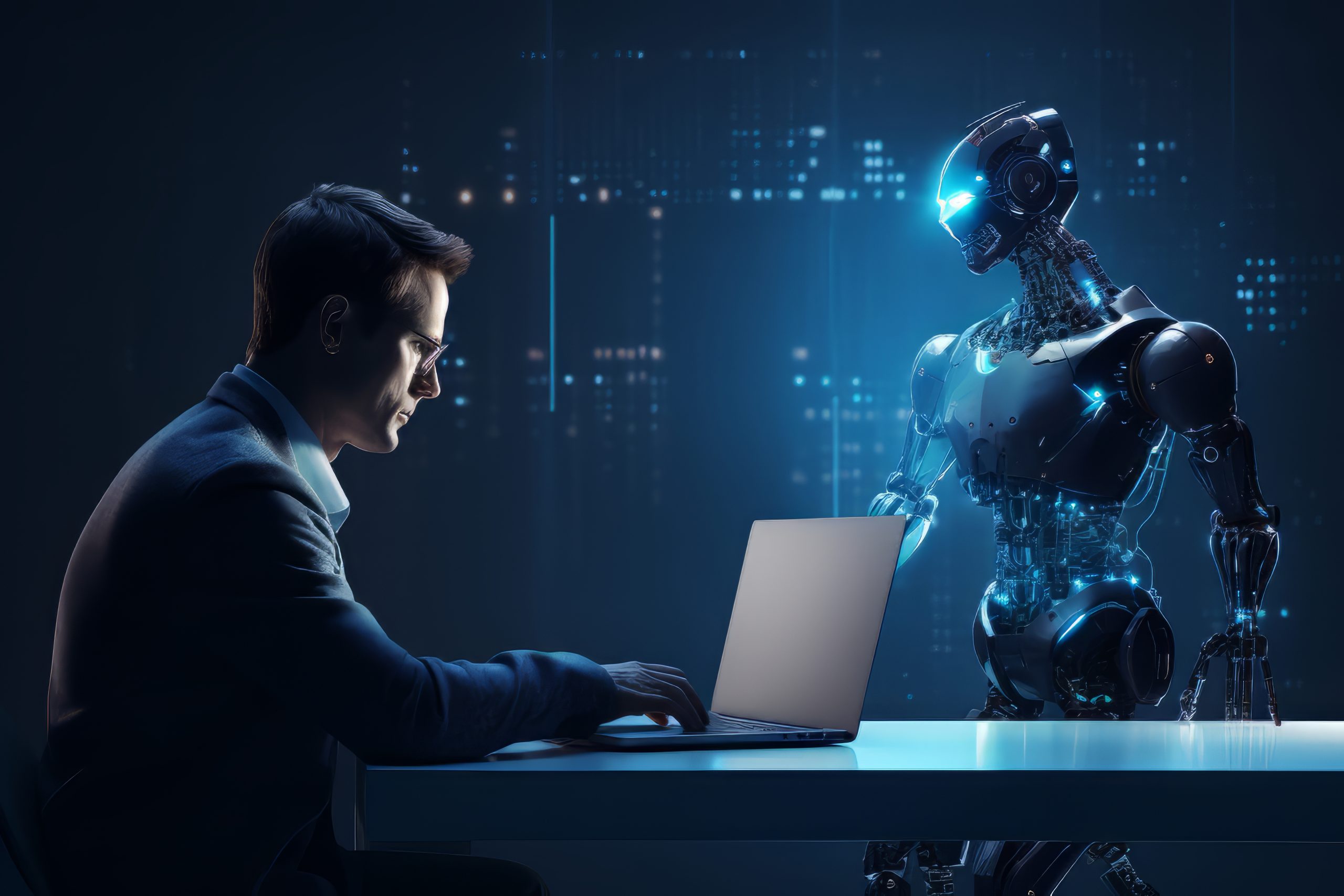 businessman working futuristic office