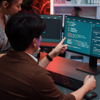 Developers programming screens Developers programming screens
