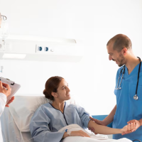Doctors assisting patient. Doctors assisting patient.